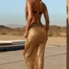 Abaco Embellished Hardware-Detail Strappy Maxi Skirt in Gold Abaco Embellished Hardware-Detail Strappy Maxi Skirt in Gold