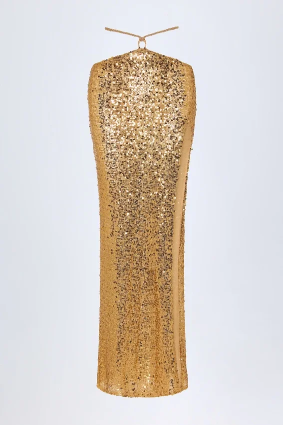 Abaco Embellished Hardware-Detail Strappy Maxi Skirt in Gold Abaco Embellished Hardware-Detail Strappy Maxi Skirt in Gold