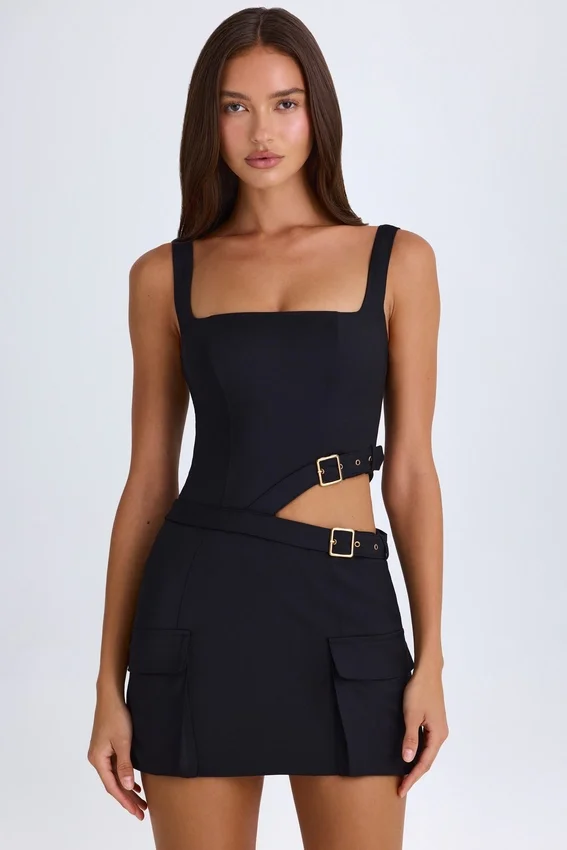 Acadia Belted Cut-Out Mini Dress in Black Acadia Belted Cut-Out Mini Dress in Black