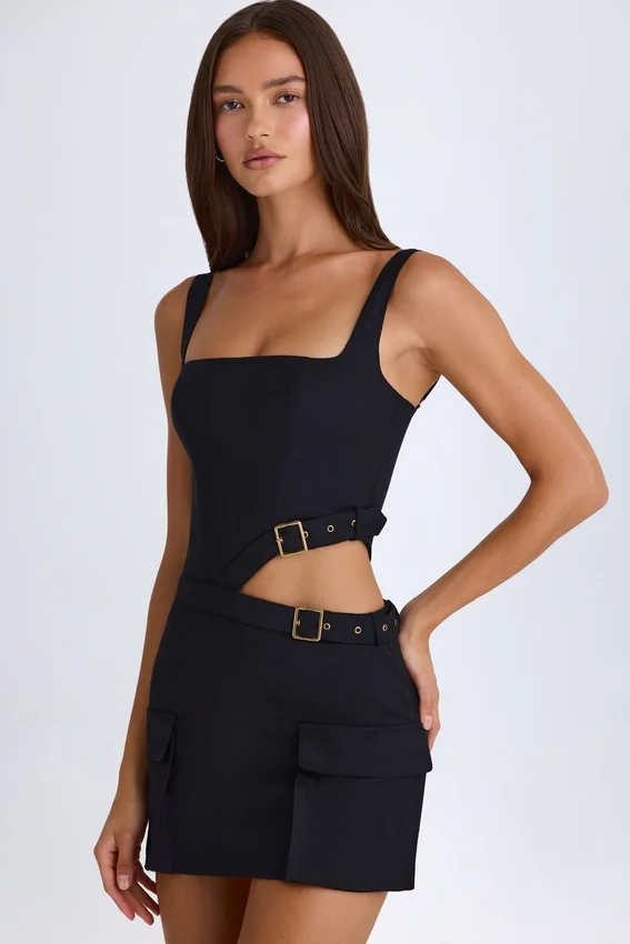 Acadia Belted Cut-Out Mini Dress in Black Acadia Belted Cut-Out Mini Dress in Black