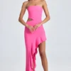 Acelynn Bandeau Cut-Out Ruffle-Trim Maxi Dress in Lollipop Pink Acelynn Bandeau Cut-Out Ruffle-Trim Maxi Dress in Lollipop Pink