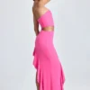 Acelynn Bandeau Cut-Out Ruffle-Trim Maxi Dress in Lollipop Pink Acelynn Bandeau Cut-Out Ruffle-Trim Maxi Dress in Lollipop Pink