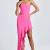 Acelynn Bandeau Cut-Out Ruffle-Trim Maxi Dress in Lollipop Pink Acelynn Bandeau Cut-Out Ruffle-Trim Maxi Dress in Lollipop Pink
