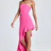 Acelynn Bandeau Cut-Out Ruffle-Trim Maxi Dress in Lollipop Pink Acelynn Bandeau Cut-Out Ruffle-Trim Maxi Dress in Lollipop Pink