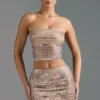 Adaia Embellished Low-Rise Micro Mini Skirt in Almond Adaia Embellished Low-Rise Micro Mini Skirt in Almond