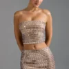 Adaia Embellished Low-Rise Micro Mini Skirt in Almond Adaia Embellished Low-Rise Micro Mini Skirt in Almond