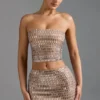 Adaia Embellished Low-Rise Micro Mini Skirt in Almond Adaia Embellished Low-Rise Micro Mini Skirt in Almond