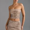 Adaia Embellished Low-Rise Micro Mini Skirt in Almond Adaia Embellished Low-Rise Micro Mini Skirt in Almond