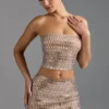 Adaia Embellished Low-Rise Micro Mini Skirt in Almond Adaia Embellished Low-Rise Micro Mini Skirt in Almond