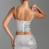 Adaia Embellished Low-Rise Micro Mini Skirt in White Adaia Embellished Low-Rise Micro Mini Skirt in White