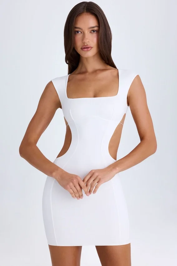 Addison Cut-Out Lace-Up Mini Dress in White Addison Cut-Out Lace-Up Mini Dress in White