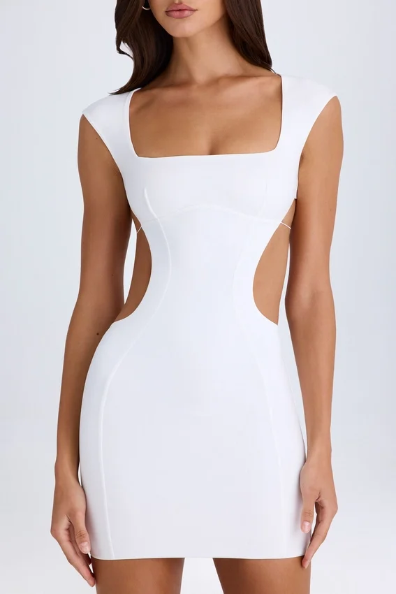 Addison Cut-Out Lace-Up Mini Dress in White Addison Cut-Out Lace-Up Mini Dress in White