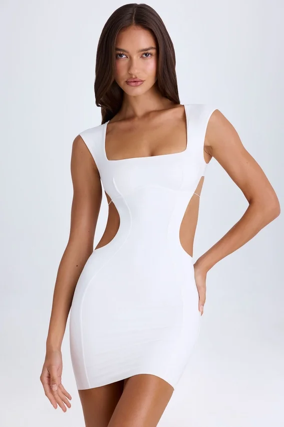 Addison Cut-Out Lace-Up Mini Dress in White Addison Cut-Out Lace-Up Mini Dress in White