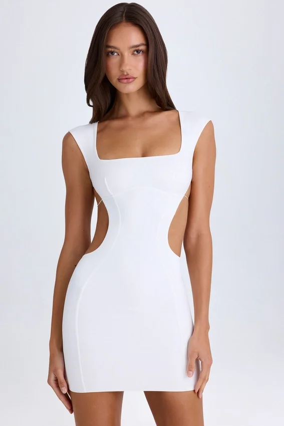 Addison Cut-Out Lace-Up Mini Dress in White Addison Cut-Out Lace-Up Mini Dress in White