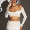 Adele Velvet Off-Shoulder Ruched Crop Top in Ivory Adele Velvet Off-Shoulder Ruched Crop Top in Ivory