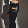 Adele Velvet Off-Shoulder Ruched Crop Top in Jet Black Adele Velvet Off-Shoulder Ruched Crop Top in Jet Black