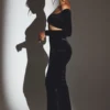 Adele Velvet Off-Shoulder Ruched Crop Top in Jet Black Adele Velvet Off-Shoulder Ruched Crop Top in Jet Black