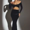 Adele Velvet Off-Shoulder Ruched Crop Top in Jet Black Adele Velvet Off-Shoulder Ruched Crop Top in Jet Black