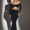 Adele Velvet Off-Shoulder Ruched Crop Top in Jet Black Adele Velvet Off-Shoulder Ruched Crop Top in Jet Black