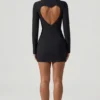 Adelia Cut-Out Heart-Detail Bodycon Mini Dress in Black Adelia Cut-Out Heart-Detail Bodycon Mini Dress in Black