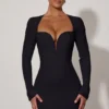 Adelia Cut-Out Heart-Detail Bodycon Mini Dress in Black Adelia Cut-Out Heart-Detail Bodycon Mini Dress in Black