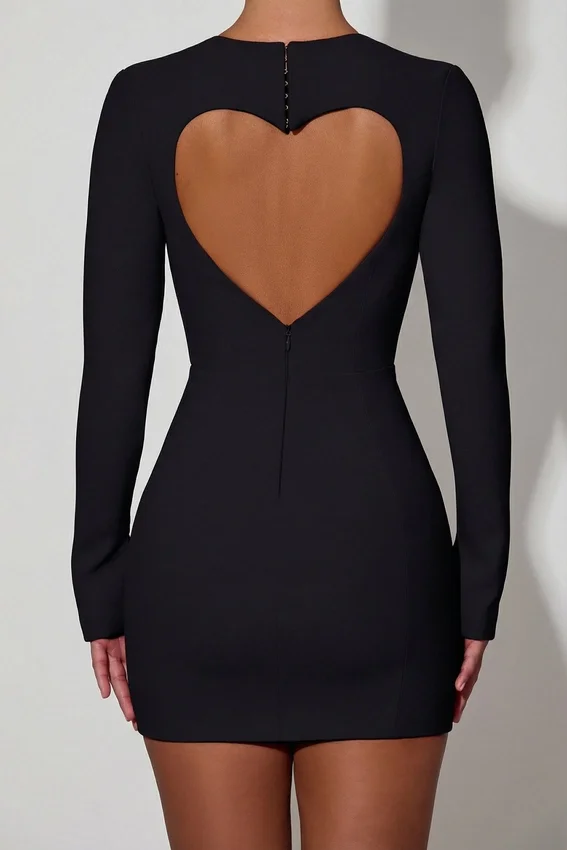 Adelia Cut-Out Heart-Detail Bodycon Mini Dress in Black Adelia Cut-Out Heart-Detail Bodycon Mini Dress in Black