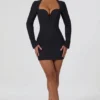 Adelia Cut-Out Heart-Detail Bodycon Mini Dress in Black Adelia Cut-Out Heart-Detail Bodycon Mini Dress in Black