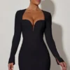 Adelia Cut-Out Heart-Detail Bodycon Mini Dress in Black Adelia Cut-Out Heart-Detail Bodycon Mini Dress in Black