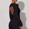 Adelia Cut-Out Heart-Detail Bodycon Mini Dress in Black Adelia Cut-Out Heart-Detail Bodycon Mini Dress in Black