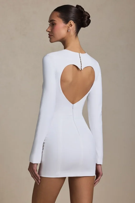 Adelia Cut-Out Heart-Detail Bodycon Mini Dress in White Adelia Cut-Out Heart-Detail Bodycon Mini Dress in White