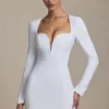 Adelia Cut-Out Heart-Detail Bodycon Mini Dress in White Adelia Cut-Out Heart-Detail Bodycon Mini Dress in White