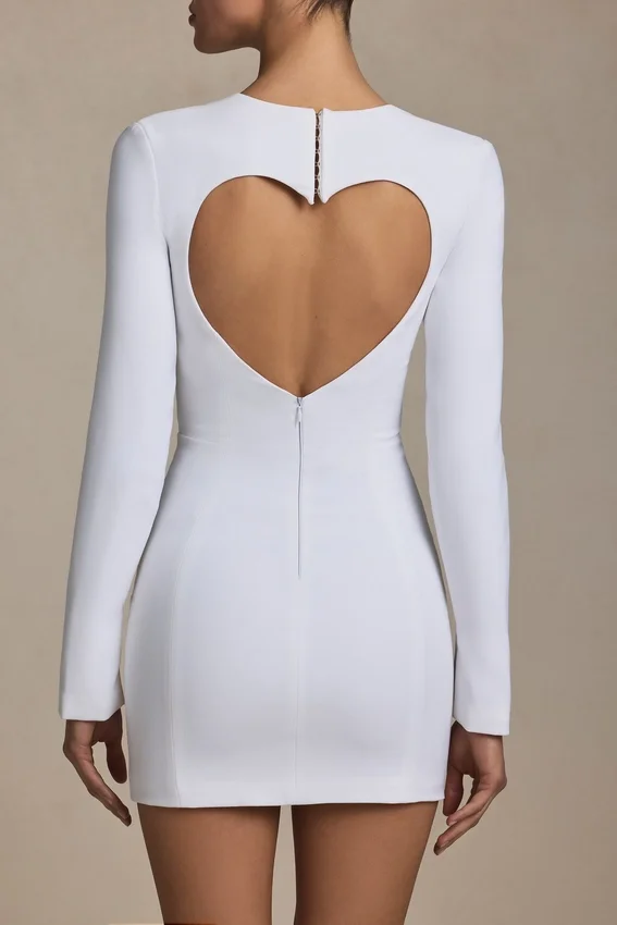 Adelia Cut-Out Heart-Detail Bodycon Mini Dress in White Adelia Cut-Out Heart-Detail Bodycon Mini Dress in White