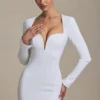 Adelia Cut-Out Heart-Detail Bodycon Mini Dress in White Adelia Cut-Out Heart-Detail Bodycon Mini Dress in White