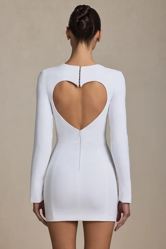 Adelia Cut-Out Heart-Detail Bodycon Mini Dress in White Adelia Cut-Out Heart-Detail Bodycon Mini Dress in White
