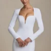 Adelia Cut-Out Heart-Detail Bodycon Mini Dress in White Adelia Cut-Out Heart-Detail Bodycon Mini Dress in White