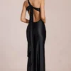 Adelina Asymmetric Tie-Back Gown in Black Adelina Asymmetric Tie-Back Gown in Black
