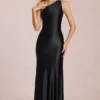 Adelina Asymmetric Tie-Back Gown in Black Adelina Asymmetric Tie-Back Gown in Black