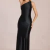 Adelina Asymmetric Tie-Back Gown in Black Adelina Asymmetric Tie-Back Gown in Black