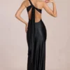 Adelina Asymmetric Tie-Back Gown in Black Adelina Asymmetric Tie-Back Gown in Black