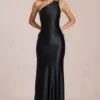 Adelina Asymmetric Tie-Back Gown in Black Adelina Asymmetric Tie-Back Gown in Black