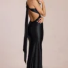 Adelina Asymmetric Tie-Back Gown in Black Adelina Asymmetric Tie-Back Gown in Black
