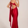 Adelina Asymmetric Tie-Back Gown in Rose Red Adelina Asymmetric Tie-Back Gown in Rose Red