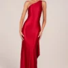 Adelina Asymmetric Tie-Back Gown in Rose Red Adelina Asymmetric Tie-Back Gown in Rose Red