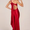Adelina Asymmetric Tie-Back Gown in Rose Red Adelina Asymmetric Tie-Back Gown in Rose Red