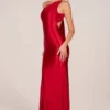 Adelina Asymmetric Tie-Back Gown in Rose Red Adelina Asymmetric Tie-Back Gown in Rose Red