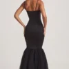 Adelpha Tulle Hem Fishtail Gown in Black Adelpha Tulle Hem Fishtail Gown in Black
