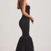 Adelpha Tulle Hem Fishtail Gown in Black Adelpha Tulle Hem Fishtail Gown in Black