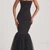 Adelpha Tulle Hem Fishtail Gown in Black Adelpha Tulle Hem Fishtail Gown in Black