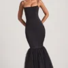 Adelpha Tulle Hem Fishtail Gown in Black Adelpha Tulle Hem Fishtail Gown in Black