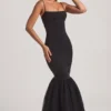 Adelpha Tulle Hem Fishtail Gown in Black Adelpha Tulle Hem Fishtail Gown in Black